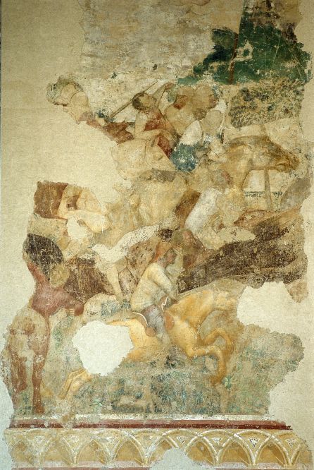 Affresco, Battaglia di cavalieri, Montefiore foto di T. Mosconi