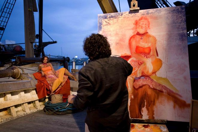painter on a historical boat, Rimini photo by D. Piras